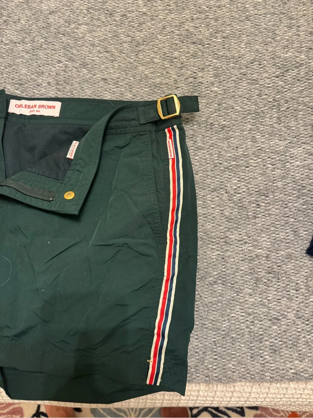 Orlebar Brown Dark Green Swim Shorts with Side Trim